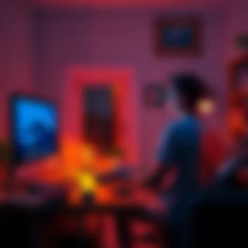 A person setting up a computer to run a validator node in their living room, with network cables and technical equipment visible.