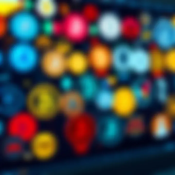 A collection of different cryptocurrencies displayed on a digital screen, showcasing their unique symbols and logos.