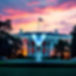 Vechain logo alongside the White House, symbolizing a partnership for blockchain initiatives
