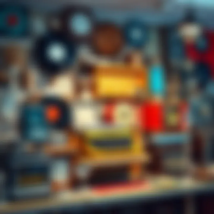 A colorful arrangement of vintage items including old records, typewriters, and glassware showcasing their timeless appeal.