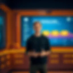 Vitalik Buterin stands in front of a screen showing a one-click Ether staking process for institutions, promoting blockchain adoption.