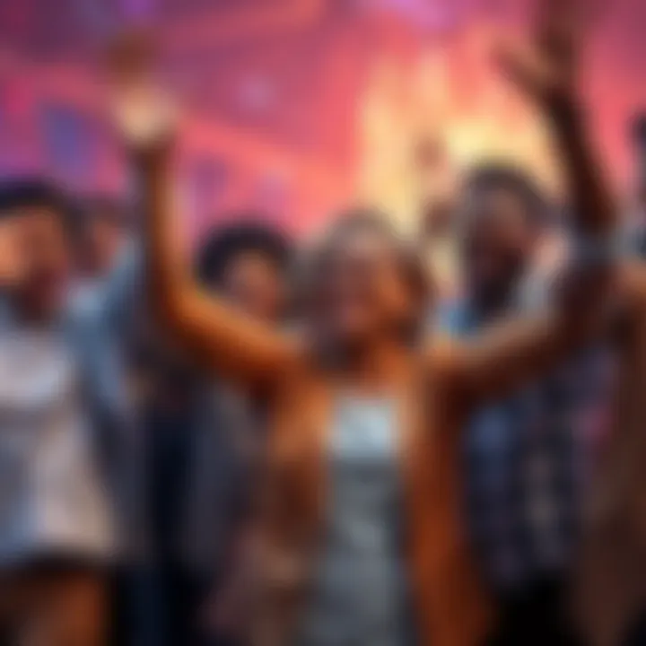 A group of diverse community members celebrating the voting results with excitement and joy.