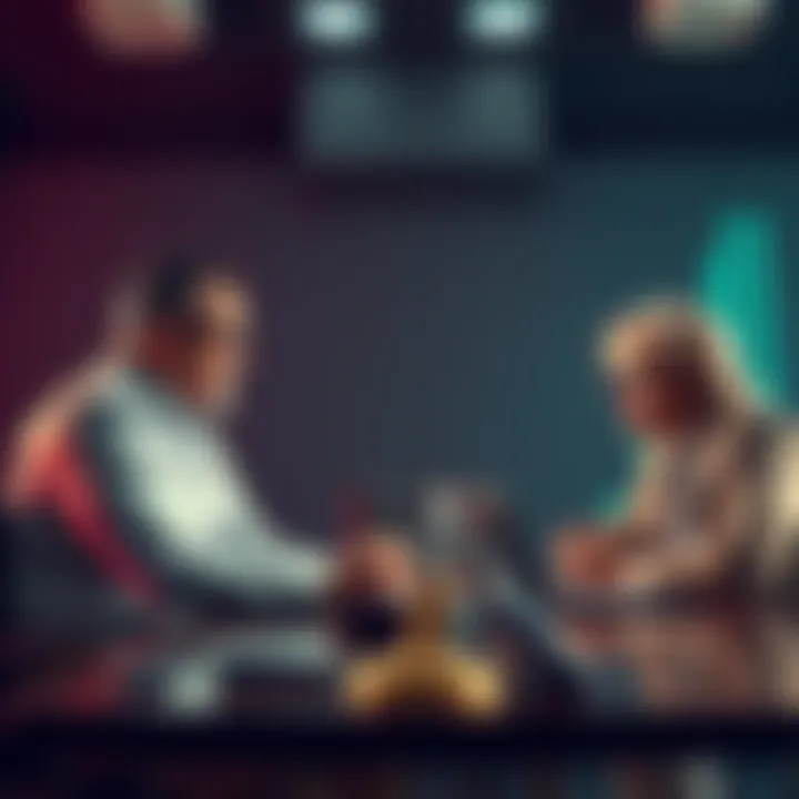 Wall Street bankers discussing legal plans against cryptocurrency competitors in a boardroom setting