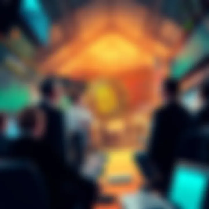 Wall Street firms discussing Bitcoin trends with charts and graphs in the background