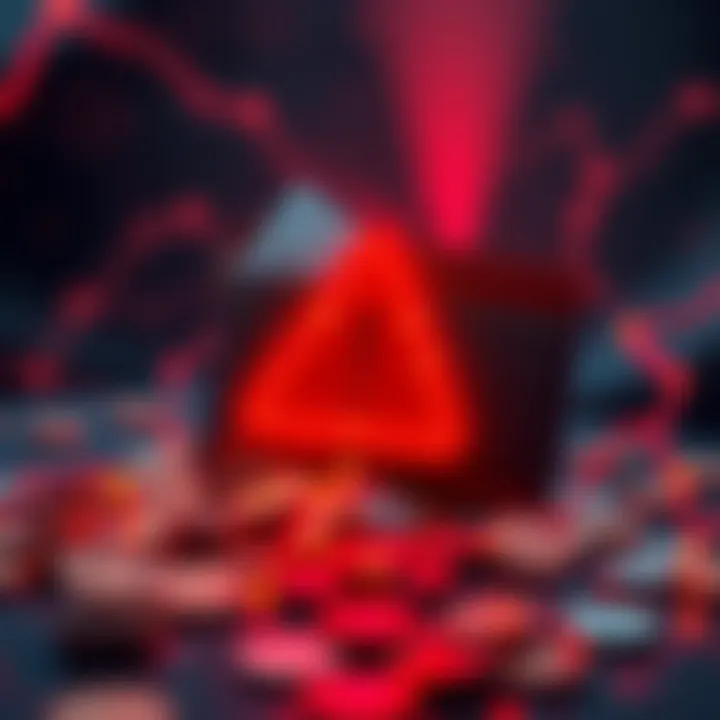 A digital wallet graphic with a warning sign, symbolizing a hack and loss of funds