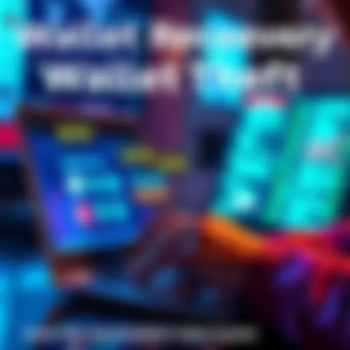 Wallet Recovery Process A person using a laptop to secure their cryptocurrency wallet after a theft attempt, with visual elements indicating a digital alert and transaction confirmation.