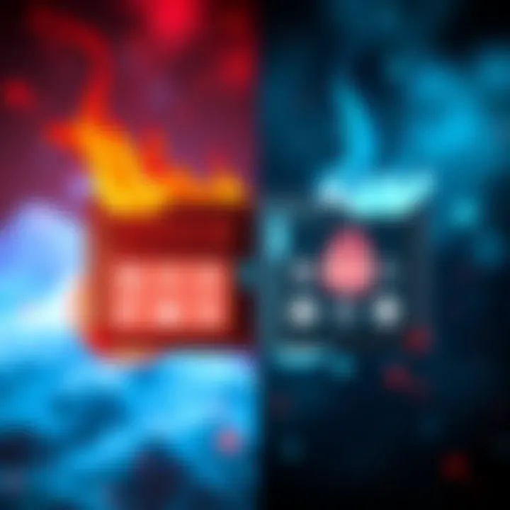 A split graphic showing the differences between hot and cold wallets, featuring seed phrases and security icons.