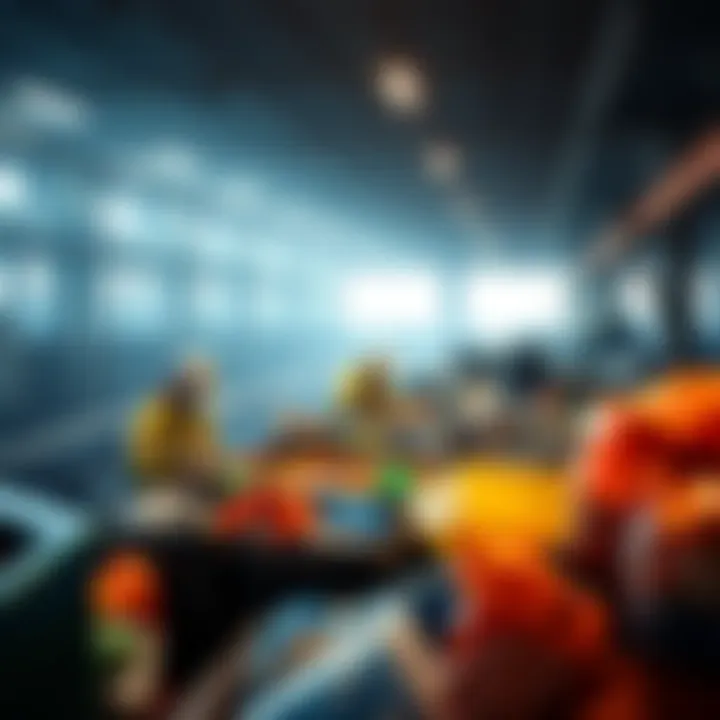 Waste Management in Action Workers sorting recyclable materials at a waste management facility