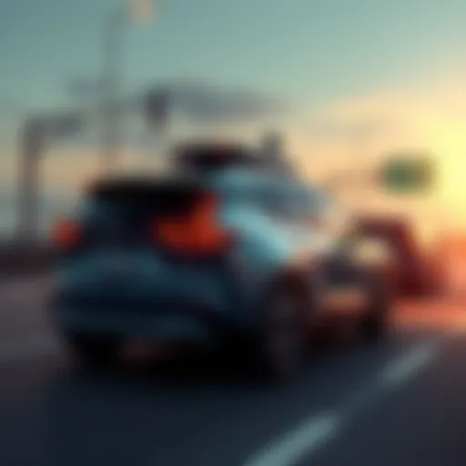 Waymo autonomous vehicle parked on the side of a busy freeway with traffic in the background