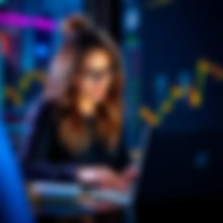 A 38-year-old woman analyzing cryptocurrency trends on her laptop, symbolizing her investment journey.