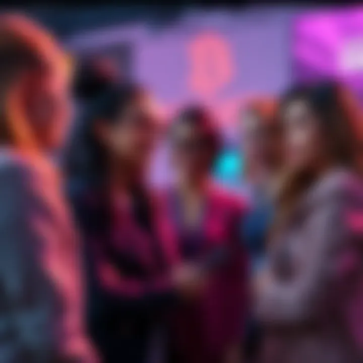 A diverse group of women discussing cryptocurrency and representing equality in the tech industry.