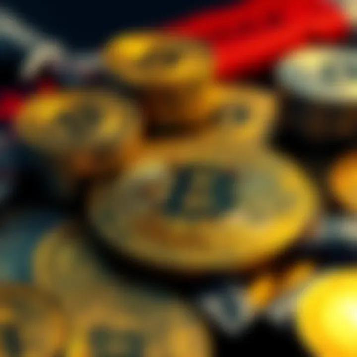 A collection of Wrapped Bitcoin coins displayed alongside traditional Bitcoin coins, illustrating the concept of digital currency backing.