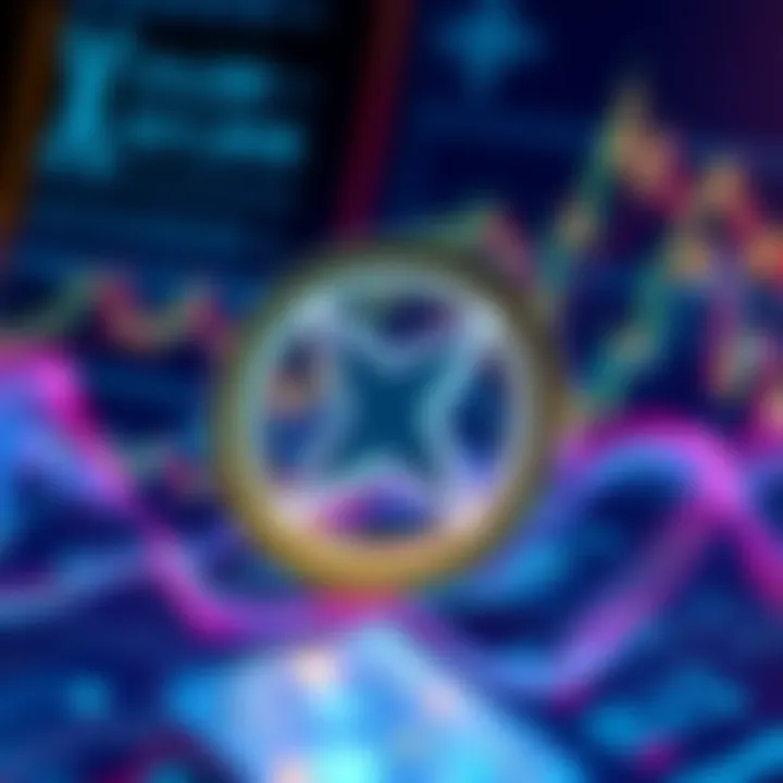 Graphic representation of the XLM cryptocurrency symbol with a background related to finance and digital transactions
