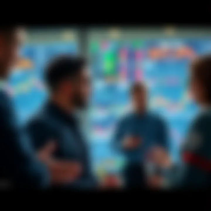 XRP Market Discussion People discussing XRP price trends and market manipulation rumors, with charts and screens showing price fluctuations, highlighting concerns about retail investor behavior.