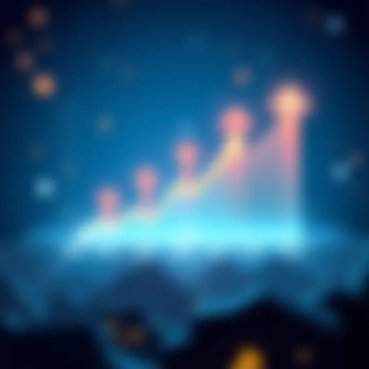 XRP Price Forecast Illustration A chart showing the predicted rise of XRP prices over the years 2026, 2027, and 2030 with upward arrows and financial symbols.
