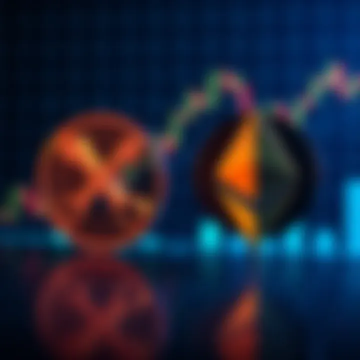Visual comparison of XRP and Ethereum logos with a chart background showing potential growth trends