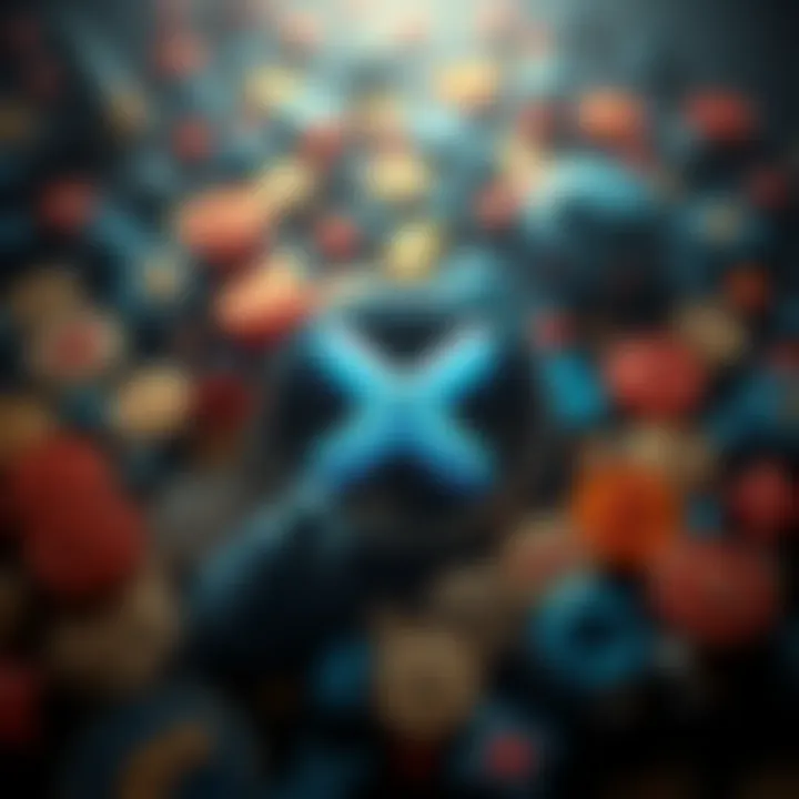 XRP logo surrounded by various currency symbols representing global payments