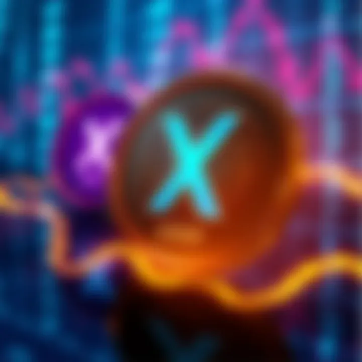An abstract representation of cryptocurrency price fluctuations with XRP logos