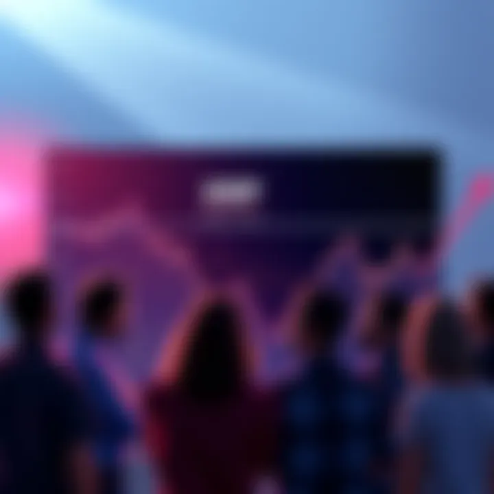 Graph showing XRP's declining value with worried people discussing around it