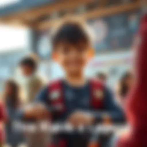 A young kid volunteering in the community, smiling while helping others with a project.
