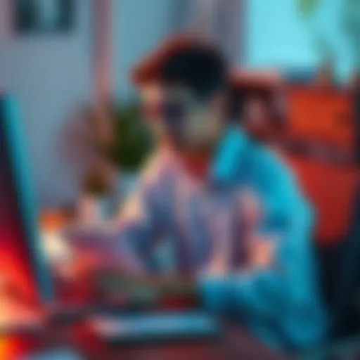 A young college graduate sitting at a desk with a computer, planning his investment strategy for SOL while holding a paycheck, surrounded by financial charts and a notepad.