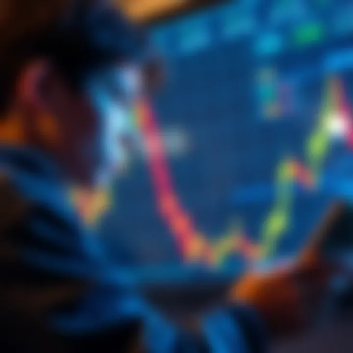 An 18-year-old investor looks at a graph showing Bitcoin's price drop, contemplating whether to hold or sell.