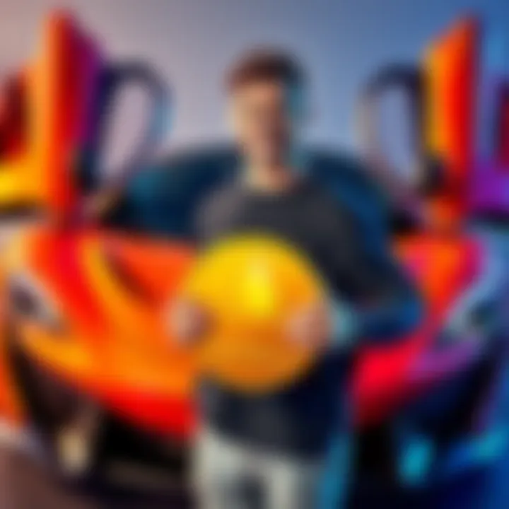 Young man with McLaren A 20-year-old man proudly stands next to his McLaren, smiling and holding a Monero logo, symbolizing his cryptocurrency purchase.