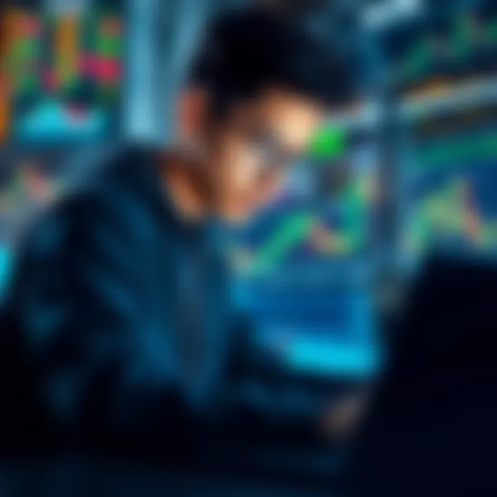 Young trader studying charts A teenager reviewing trading charts with a laptop, focused on learning about investments.