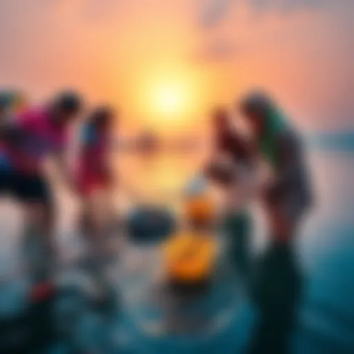 Young people cleaning a lake while working together to improve their community