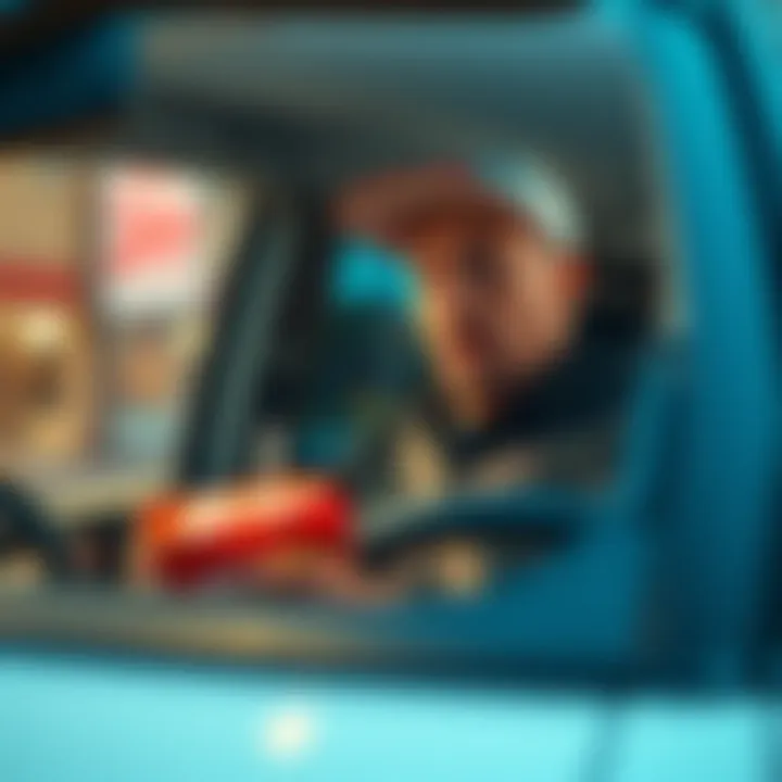 A delivery driver preparing a Zaxby's order for a long trip, holding a bag of fast food while looking surprised.