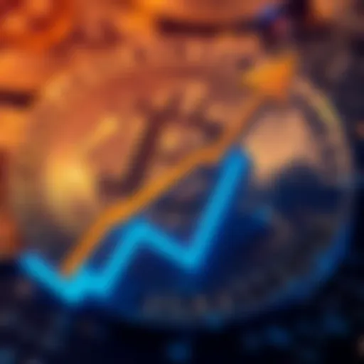 Zcash logo with an upward trend arrow over a Bitcoin background, indicating Zcash's rise in value compared to Bitcoin.